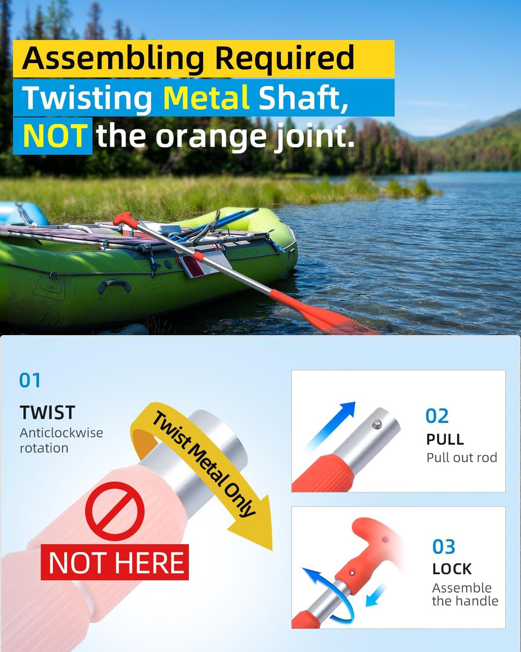 Emergency Paddle 21''-42''（Assembling Required）/26''-54'' | Boat Paddle, Canoe/Kayak Paddle, Telescoping Paddle, Collapsible Paddle, PWC/Boating/Pontoon/Jet Ski Accessories
