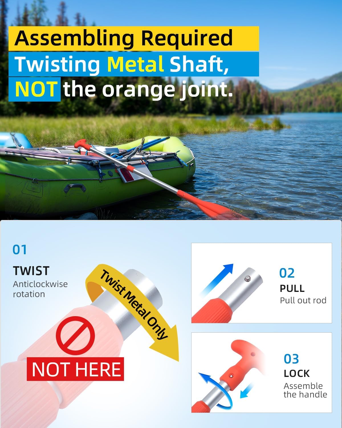 Emergency Paddle 21''-42''（Assembling Required）/26''-54'' | Boat Paddle, Canoe/Kayak Paddle, Telescoping Paddle, Collapsible Paddle, PWC/Boating/Pontoon/Jet Ski Accessories